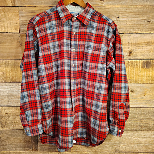 Pendleton Vintage Plaid Wool Flannel Button-Front Shirt Fitted Large