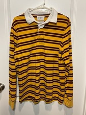 Y2K Goodfellow  Co Mens Gold Burgundy Striped Long Sleeve Rugby Shirt Large L