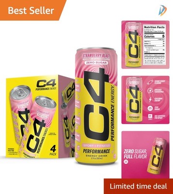 Performance Energy Strawberry Blast - Sugar-Free 12oz 4pk for Explosive Energy