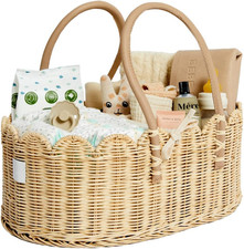 Premium Baby Diaper Caddy Organizer - Handmade  Award-Winning Scalloped Rattan