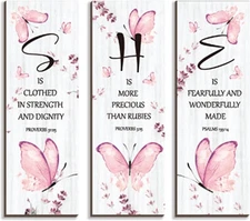 DONFENTHY 3 Pcs Butterfly Wall Decor Pink Room Art 