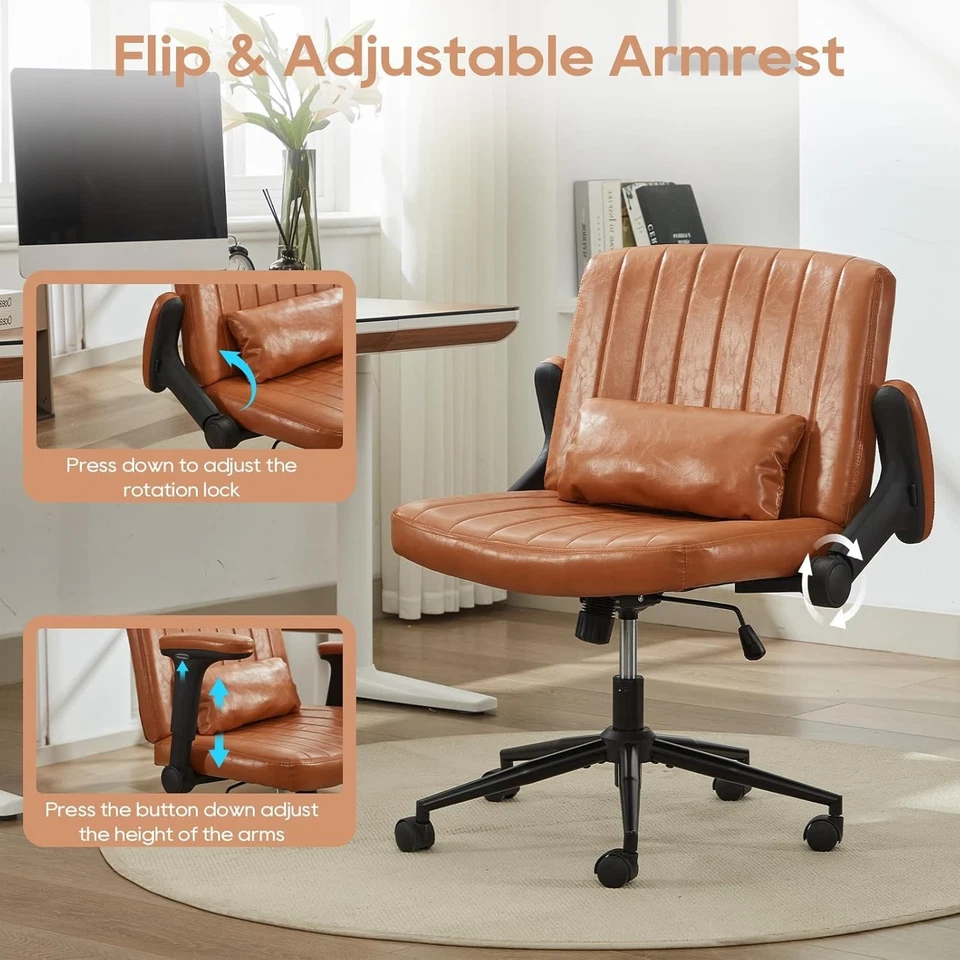 Cross Legged Office Chair Adjustable Chair with Wheel Flip-Up Arms Lumbar Pillow - Image 4 of 4