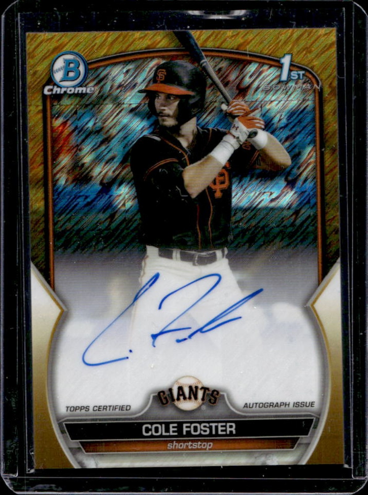 2023 Bowman Draft Cole Foster Chrome Auto Gold Shimmer Refractor 1st #/50 Giants