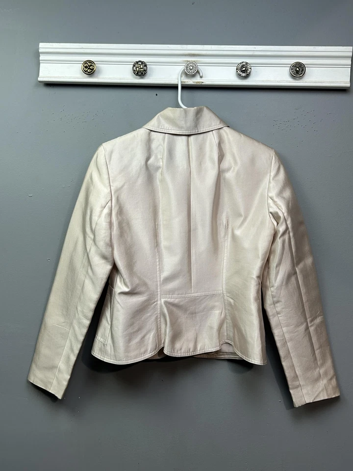 Blazer Allen by ABS para mujer 4 marfil seda algodón chal cuello elegante chaqueta con botones Foto 2 de 4