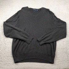 Polo Ralph Lauren Sweater Mens L Gray Pima Cotton V Neck Green Pony Pullover