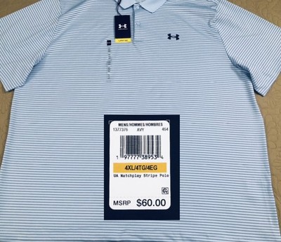 NEW..MEN 4XL UNDER ARMOUR MATCHPLAY STRIPE GOLF POLO (NIMBUS BLUE/NAVY)