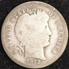 1912 Circulated Barber Dime, 90% Silver