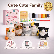 Crochet Kit for Beginners Cat Amigurumi DIY Set 5 Pack Yarn Video Guide