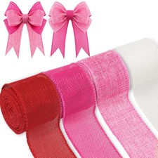 4 Rolls Valentine  s Day Wired Ribbon Red Pink Fuchsia White Ribbons Linen Like P