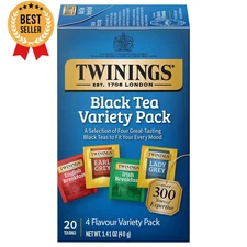 Black Tea Variety Pack 20 Bags English Breakfast Earl Grey Caffeinated