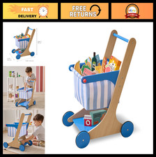 Wooden Shopping Cart Toy with 13 Grocery Accessories - Montessori Pretend Play f