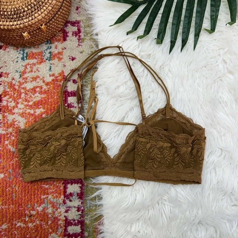 Sexy bralette Free People marrón neutro con tiras de encaje mediano festival  Foto 2 de 4