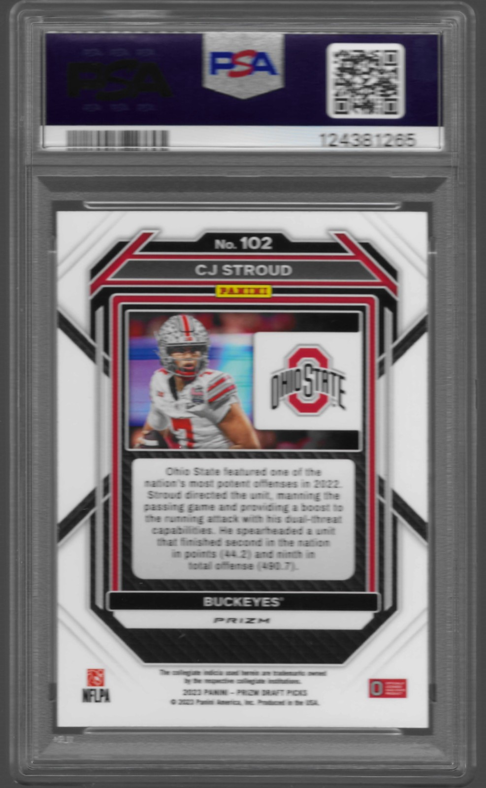 2023 C.J. Stroud Panini Prizm Draft Picks #102 Gold Ice PSA NM 8 view 2