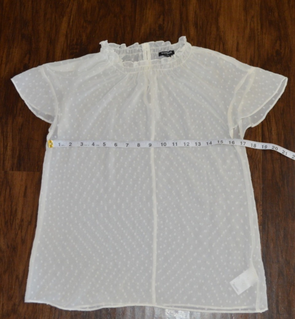 Express White Swiss Dot Sheer Flutter Sleeve Ruff… - image 4