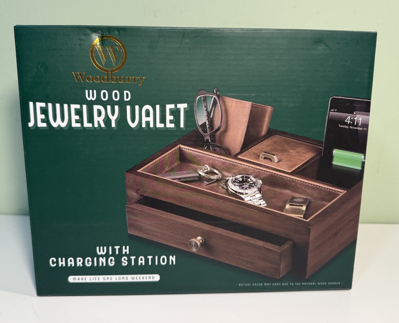 Valet W/ Charging Station Storage Wallet, Glasses New