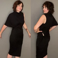 Rick Owens Lilies Jersey Maxi Dress Sz 8 IT 44 black one shoulder cowl neck