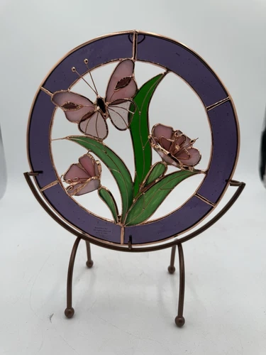 Vintage Tiffany Style Stained Glass butterfly Floral Window Table Sun catcher 3D