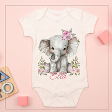 Baby Body Elefant rosa – personalisiert – Geschenk zur Geburt oder Taufe – Größe