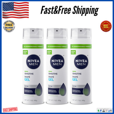 NIVEA MEN Sensitive Shave Gel with Vitamin E, Soothing Chamomile 7 Oz (3-Pack)..