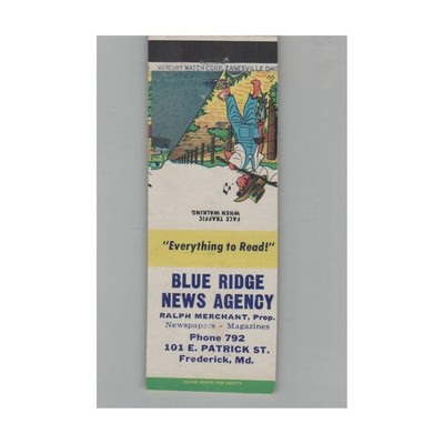 Matchbook Cover Blue Ridge News Agency Frederick MD