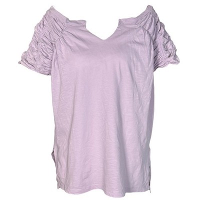 Anthropologie Pilcro Ruched Sleeve V Neck Top M Lavender Chic Boho Casual