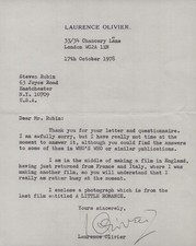 LAURENCE OLIVIER - TYPED LETTER SIGNED 10/17/1978