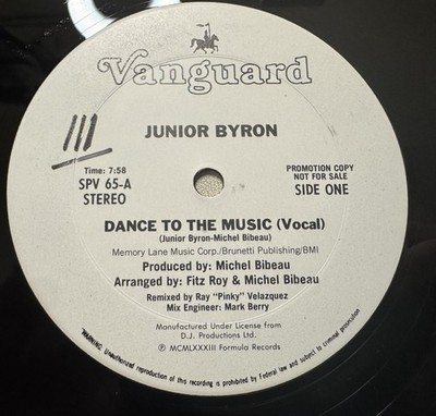 Junior Byron - Dance To The Music (12'', Promo) 1983 Vanguard SPV 65