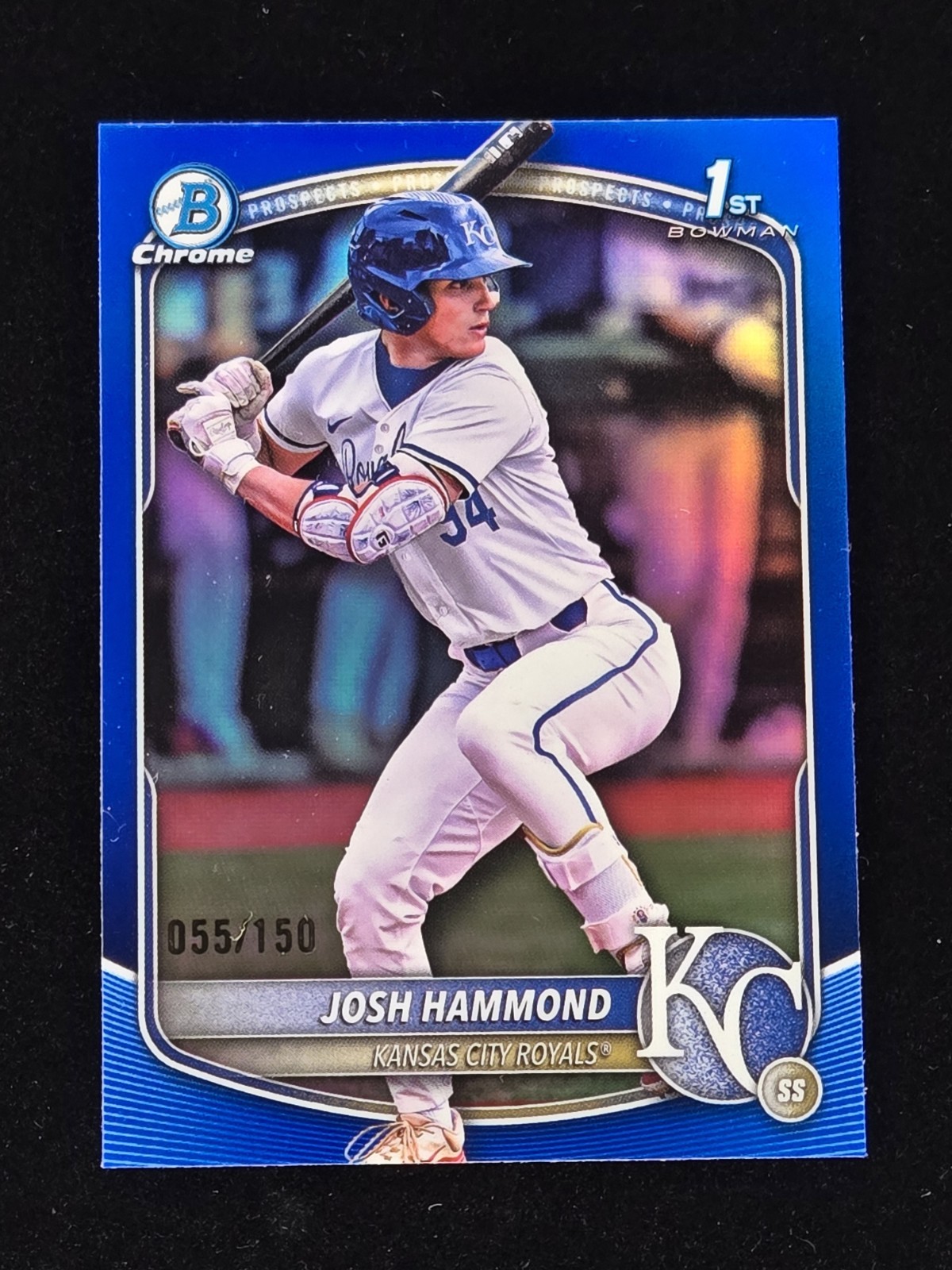 2025 Bowman Draft Chrome Josh Hammond 1st True Blue Refractor 055/150 Royals