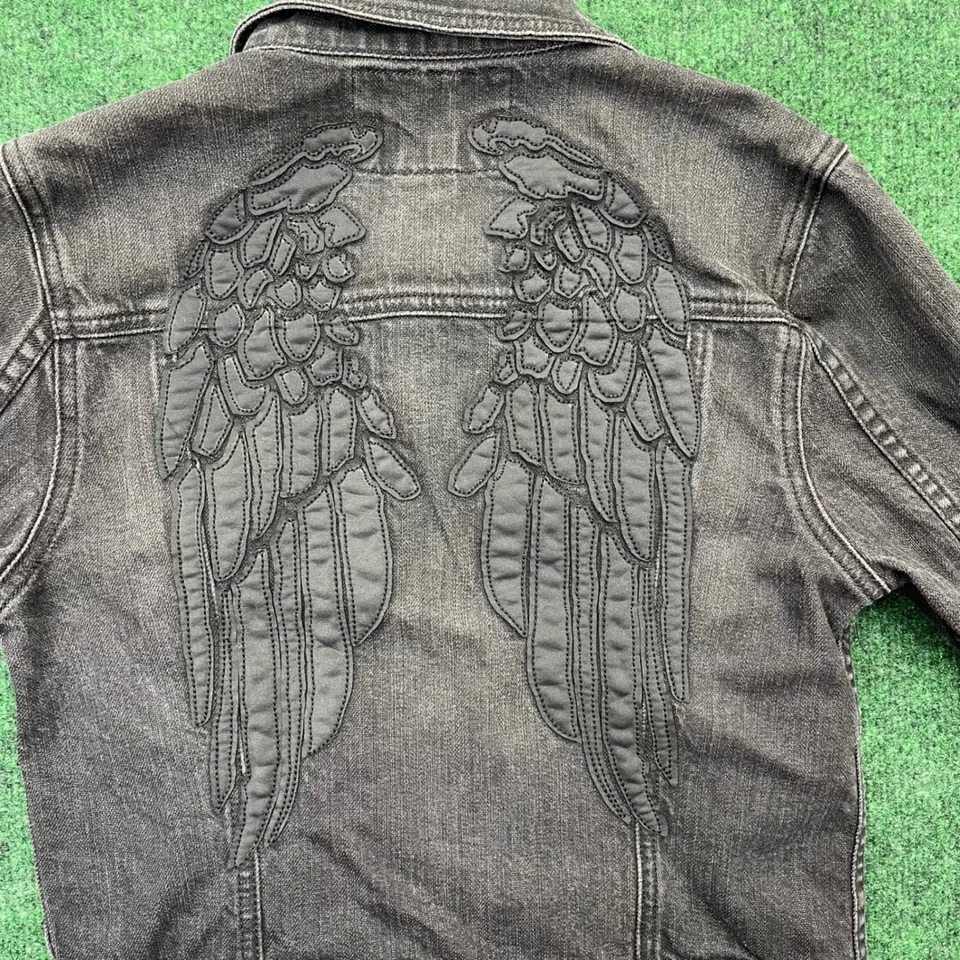 Chaqueta Denim Sinful Tachonada Alas Alas Negra Moto Motociclista Chaqueta Foto 4 de 4