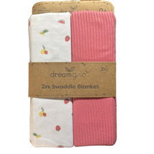 Dreamgro Swaddle Blankets 2 Pack Pink White Fruit Print Baby Receiving Blankets