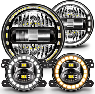 TRUE MODS 7-Inch H6024 LED Headlights + 4-Inch Fog Lights for Jeep Wrangler JK U