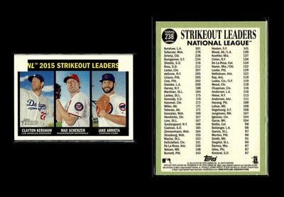 2016 Topps Heritage - #238 NL 2015 Strikeout Leaders - Kershaw Scherzer Arrieta