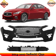 Front Bumper Cover Paintable & Grille Assembly Kit For 2014-2017 Infiniti Q50