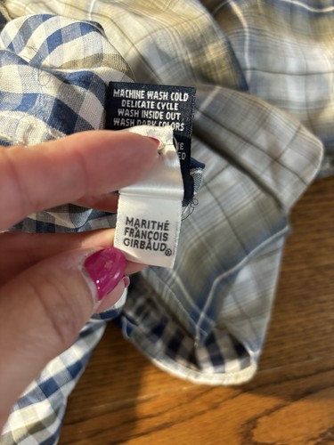 NWT Marithe Francois Girbaud brown blue plaid L/S button shirt, L - Picture 17 of 18