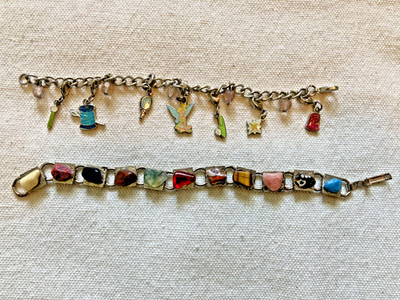 TWO Charm Bracelets:  Semi-Precious Stones 7'' L  and  Seven Various Charms  6'' L