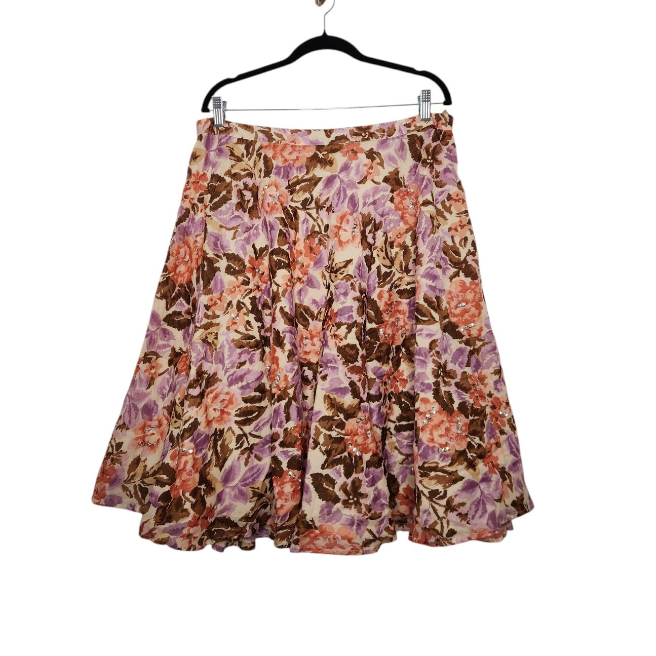 Vintage y2k George Cotton Midi Skirt Sequence Floral Flowers Lined Cottage 16