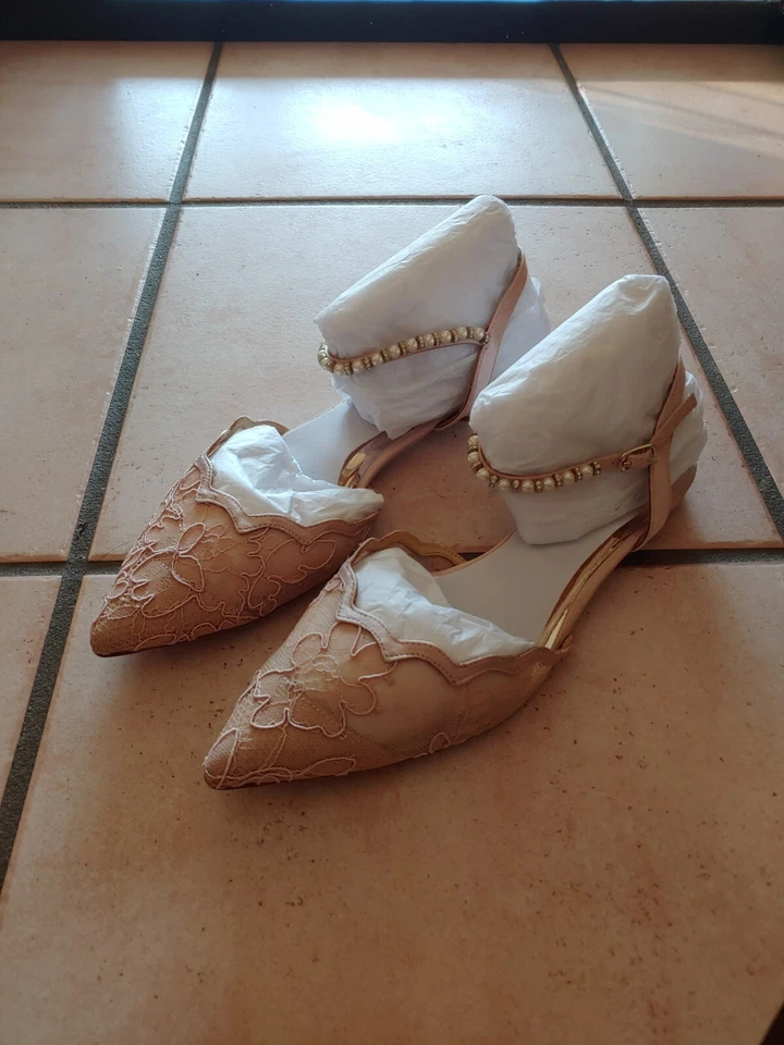 Sandalia formal nupcial Badgley Mischka Blush Lennon D'orsay encaje perla talla 8 Foto 2 de 4