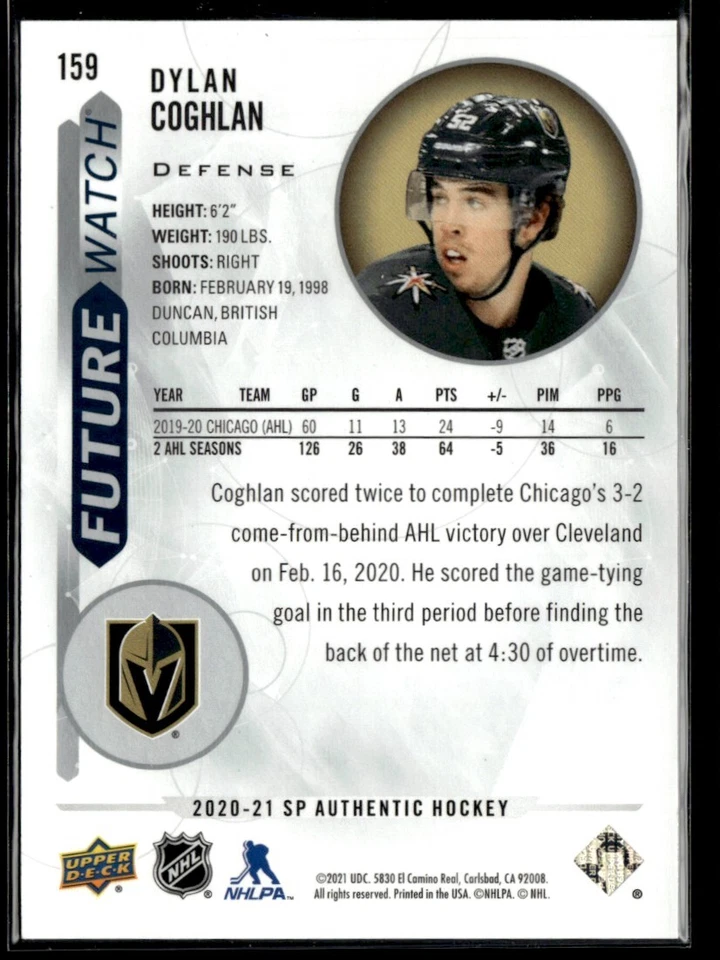 2020-21 SP Authentic Future watch Dylan Coghlan 974/999 #159 - Image 2 of 2