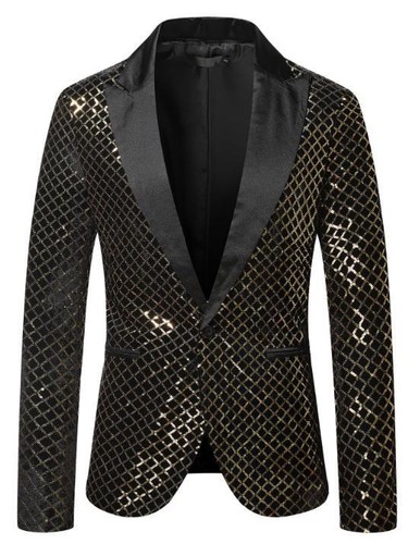 Chaqueta de lentejuelas para hombre con solapa de pico de un botón ajustado abrigo informal cárdigan elegante - Imagen 4 de 19