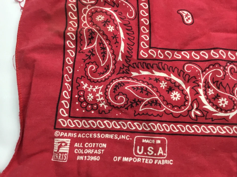 Pañuelo Rojo Marca París 19" Bandana RN 13960 Hecho en EE. UU. Motociclista Occidental Hippy Foto 3 de 4