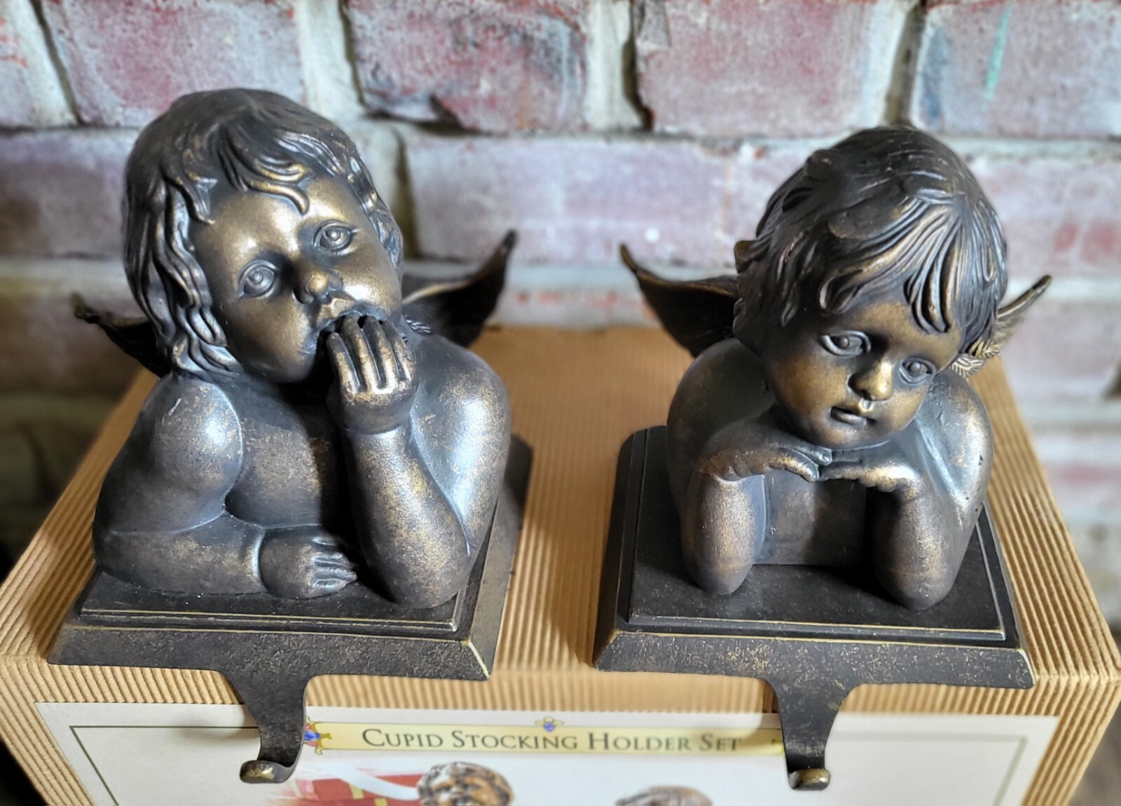 Grandeur Noel Cupid Stocking Holder 2pc Set Angel Cherub Heavy New In Box 2003