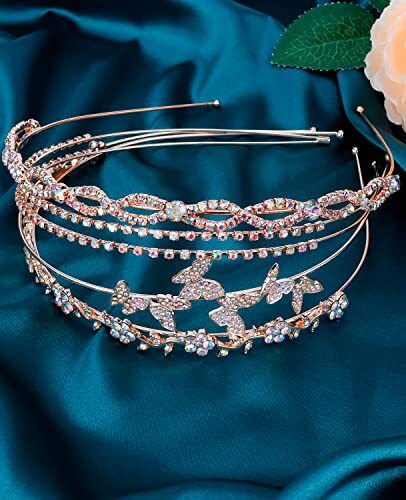4 Pack AB Rhinestone Headbands Rose Gold Metal Rose gold band & AB rhinestones - 第 6/6 張圖片