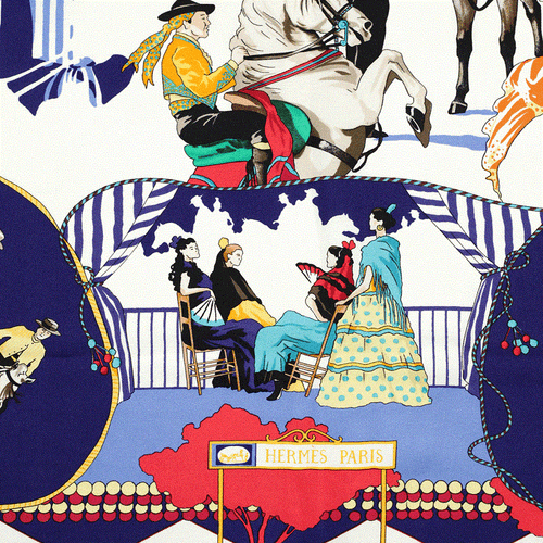 Hermes Schal FERIA DE SEVILLA Seide Carre Foulard HUBERT DE WATRIGANT 90cm - Bild 4 von 7