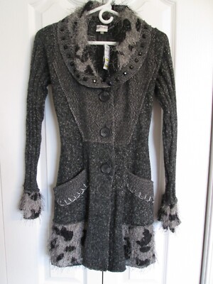 Sioni Bohemian Animal Print Big Button Duster Long Cardigan Sweater Women's S Gr