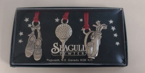 NIB SEAGULL PEWTER SET OF 3 DETAILED GOLF ORNAMENTS BAG BALL SHOES CHRISTMAS  - Picture 1 of 9