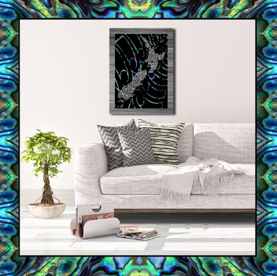 Rolled Canvas Print New Zealand Map Kiwi Maori Aotearoa Paua 60 X 40cm Ebay