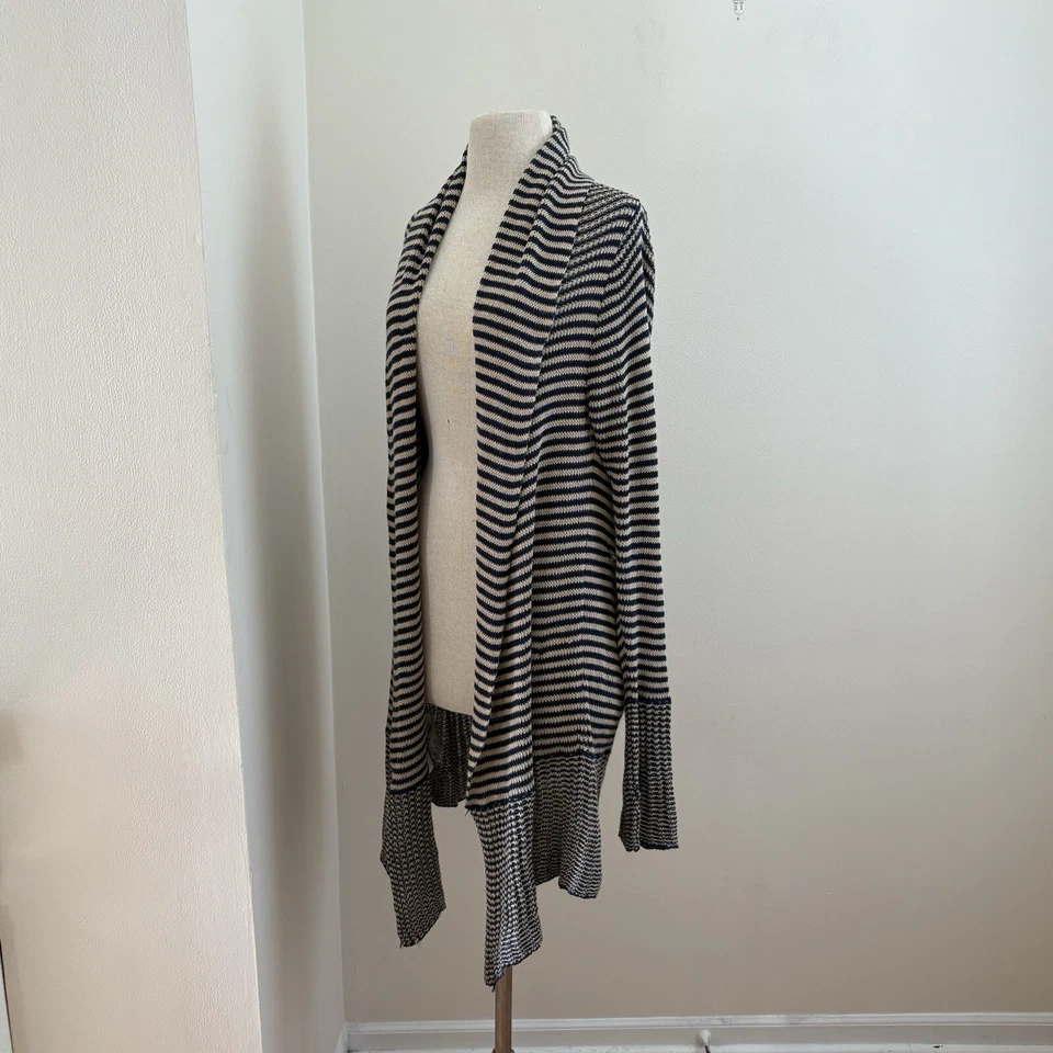 Cárdigan Watson drapeado frontal abierto a rayas lino/algodón BCBGMaxazria $298 talla S/M Foto 3 de 4