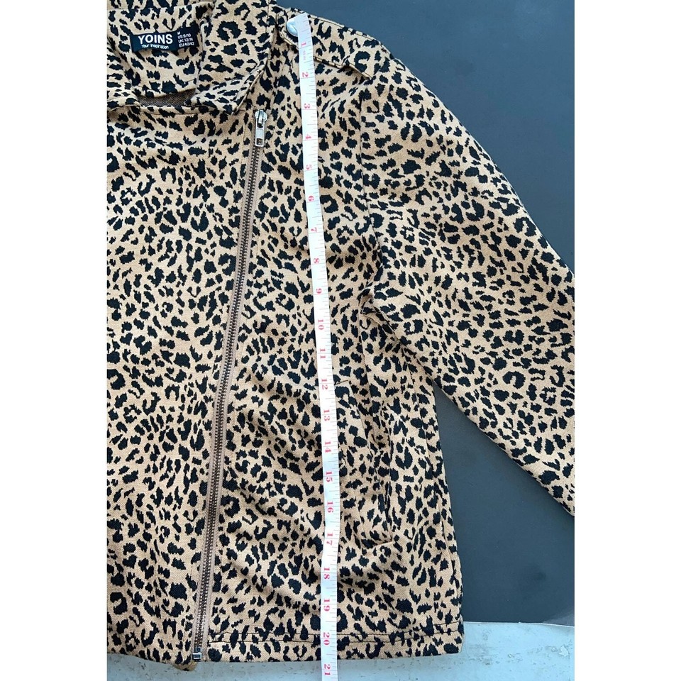 Brown Leopard Cheetah Print Biker Jacket Zip & Coat For Women's Size M