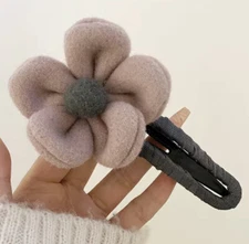 Flower Hair Clip Barrette Large Hairpin Hairgrips Duckbill Clip Mauve Felt New