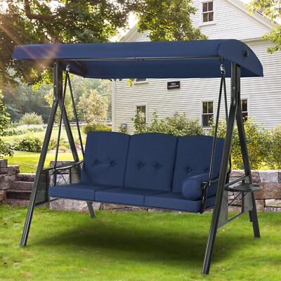 #ad Outdoor 3 Seat Patio Swing Chair Porch Swing W Adjustable Canopy for Garden $219.99